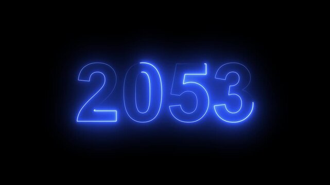 2053 Glowing Neon Line Text Animation, Powerful Abstract Neon Number Design in Stunning 4K Highlighting the Iconic and Important Year important date 2053.