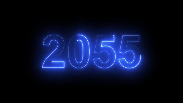 2055 Glowing Neon Line Text Animation, Powerful Abstract Neon Number Design in Stunning 4K Highlighting the Iconic and Important Year important date 2055.