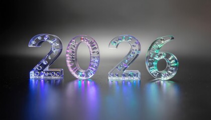 Lit, translucent 2026 numerals on dark surface