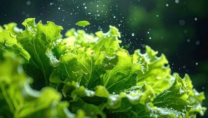 Fresh, green lettuce head with water droplets
