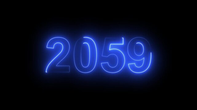 2059 Glowing Neon Line Text Animation, Powerful Abstract Neon Number Design in Stunning 4K Highlighting the Iconic and Important Year important date 2059.