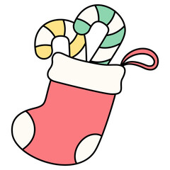 Christmas Stocking with Candy Cane Isolated Illustration Elements