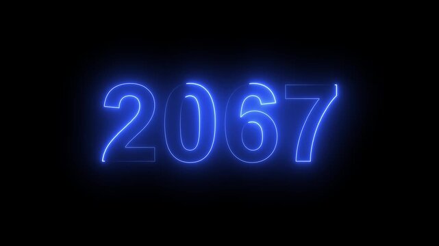 2067 Glowing Neon Line Text Animation, Powerful Abstract Neon Number Design in Stunning 4K Highlighting the Iconic and Important Year important date 2067.