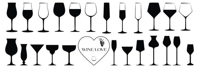 Handdrawn Wine Glass and wine bottle set