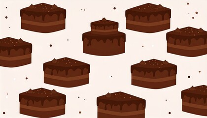 Delicious Chocolate Cakes Pattern on Cream Background.