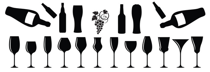 Handdrawn Wine Glass and wine bottle set
