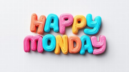 Colorful 3D 'Happy Monday' Text on White Background