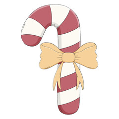 Candy Cane with Bow isolated drawing illustration