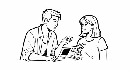 Man and Woman Discussing News from Newspaper.