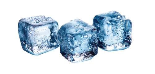 Obraz premium Three transparent ice cubes with rough textured surfaces on black