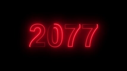 2077Glowing Neon Line Text Animation, Powerful Abstract Neon Number Design in Stunning 4K Highlighting the Iconic and Important Year important date 2077.