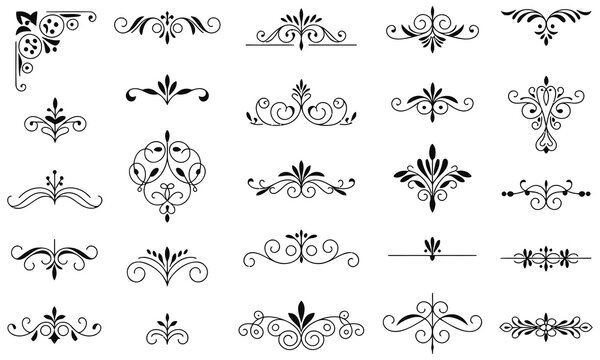 Ornamental flourish border design elements for page decoration dividers filigree frames and vintage ornaments exactly 120 characters