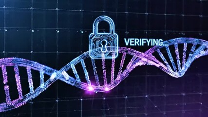 Futuristic DNA helix and holographic data panels swirl in neon blue, encoding genetic insight Today! - Powered by Adobe