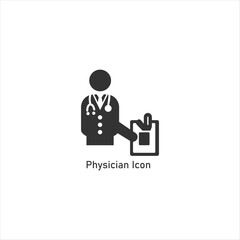 Physician Icon Outline Symbol of Doctor with Stethoscope and Medical Clipboard for Health Care Diagnosis and Patient Record Vector
