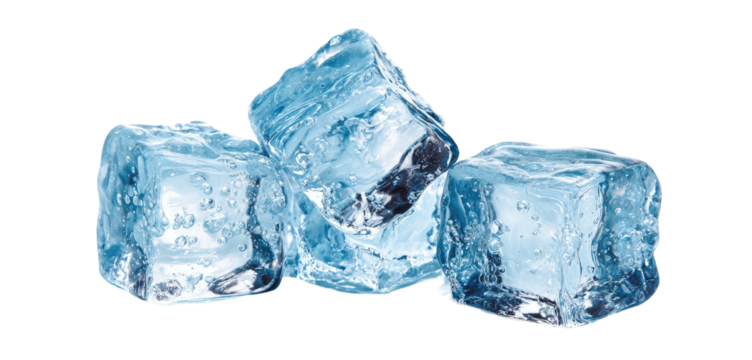 Close up of clear, translucent ice cubes with small bubbles