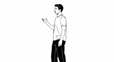 Man in T-shirt Gesturing with Hand in Illustration Style.