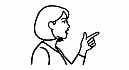 Woman pointing and speaking in a line art style.