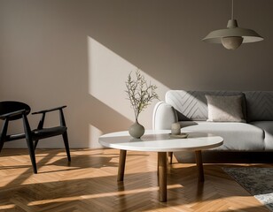 Warm light on modern furniture in serene interior space