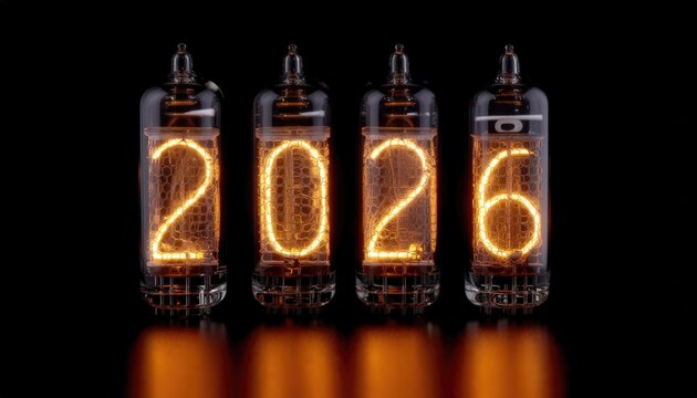 Illuminated 2026 glows within retro vacuum tube display