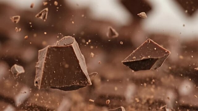 Chocolate Chunks Exploding in Mid-Air - A Delicious and Dynamic Display.