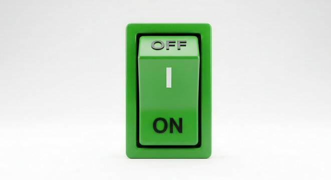 Green toggle switch with clear labels for ON and OFF positions, designed for easy visibility and user interaction, showcasing modern interface design and functionality
