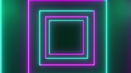 Video animation of abstract glowing motion design with cyan and purple neon cubes - abstract background - seamless loop. - Powered by Adobe