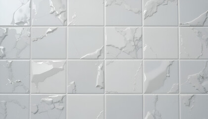 Crisp white square tiles with marble veining create a clean, modern aesthetic, perfect for stylish kitchens and bathrooms, offering a sleek, luxurious vibe