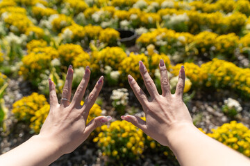 Hands with Nail Art in Spring Light①