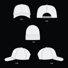 Outlined illustrations of caps and a hat