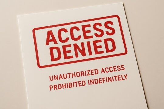 Access denied stamp on paper indicating restricted entry and security measures. Concept of privacy, data security, and unauthorized access prevention. - Powered by Adobe