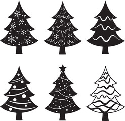 Obraz premium Stylized Christmas tree vector silhouettes with various decorations and shapes