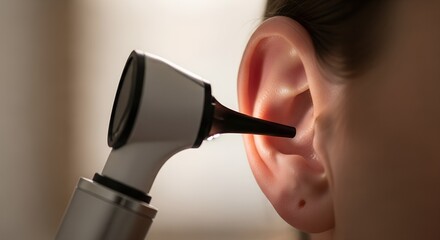 Medical otoscope examining human ear in clinical environment  