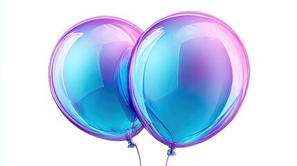 Two vibrant, transparent balloons in shades of blue and purple against a white background
