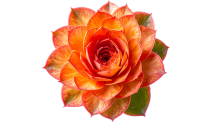 Close-up of a vibrant succulent with layered petals, against a stark black background