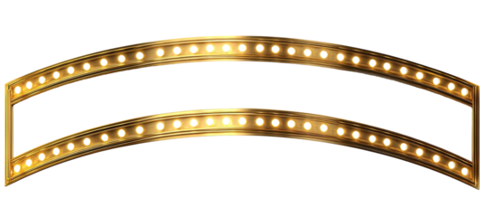 Curved golden frame with small lights, dark background