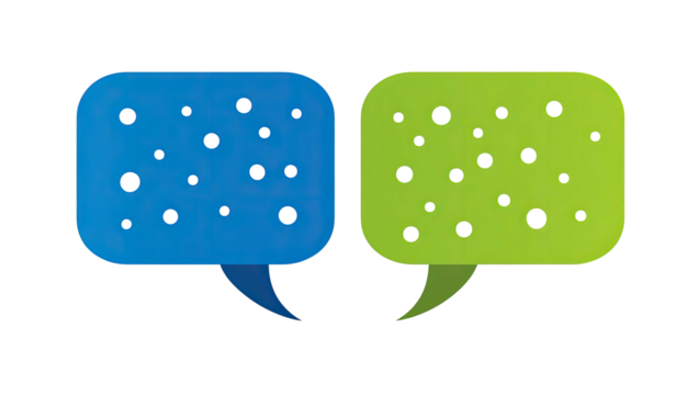 Two colorful speech bubbles communicating ideas