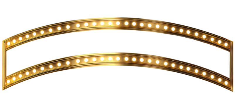 Curved golden frame with small lights, dark background