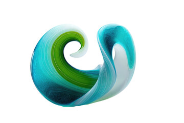 Abstract fluid sculpture with swirling turquoise, green, and white organic shapes