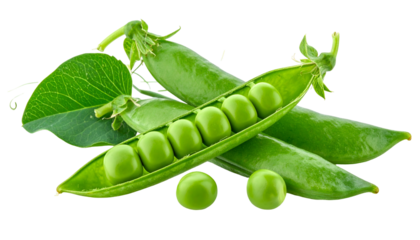 Close-up of green pea pods and peas with one pod open to show peas inside