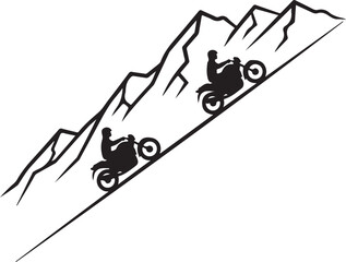 Motorcycle Mountain Adventure Silhouette &ndash; Bikers, Pines & Rugged Peaks