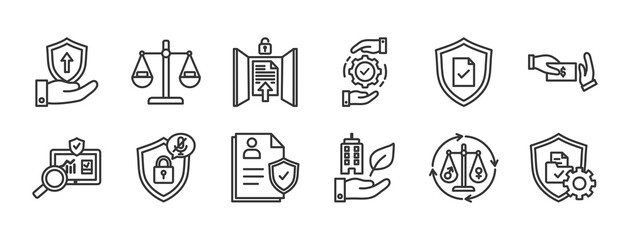 Business Ethics icon set outline collection contains Integrity, Honesty, Transparency, Compliance, Anti-Corruption, Bribery, Accountability