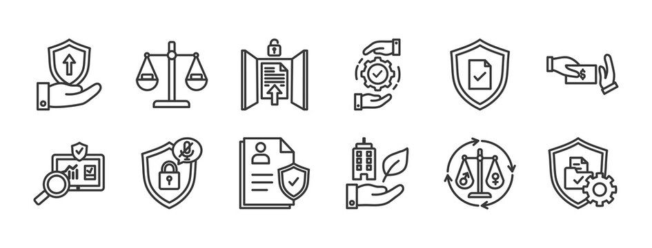 Business Ethics icon set outline collection contains Integrity, Honesty, Transparency, Compliance, Anti-Corruption, Bribery, Accountability
