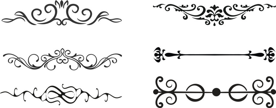 Set of black decorative line dividers with simple vintage ornaments and geometric vector designs.divider marker sketch doodle vector lines set element.set retro decorative page dividers design 