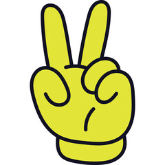 Yellow Cartoon Hand Gesture Showing Peace Symbol With Two Fingers Raised Against Transparent Background