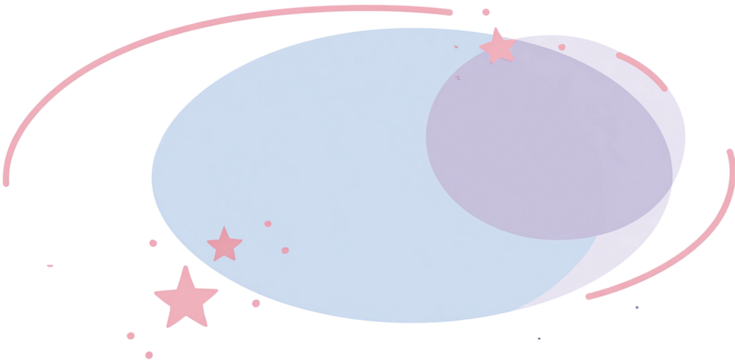 Soft pastel bubble with pink accents and falling stars