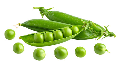 Close-up of fresh, vibrant green peas in their pods against a black backdrop
