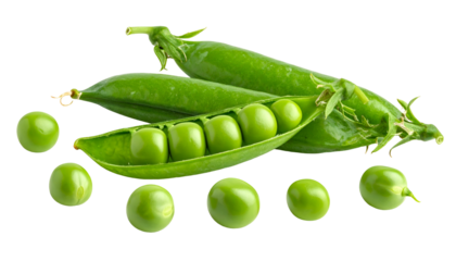 Close-up of fresh, vibrant green peas in their pods against a black backdrop