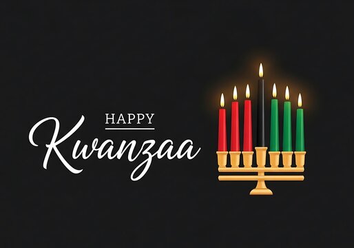 Happy kwanzaa celebration with kinara and lit candles
