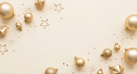 Minimalistic cream–gold flat lay with soft elegance, subtle sparkles, and clean composition