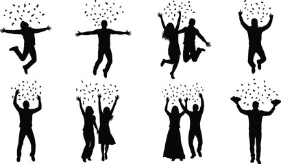 Silhouette of people celebrating with confetti 